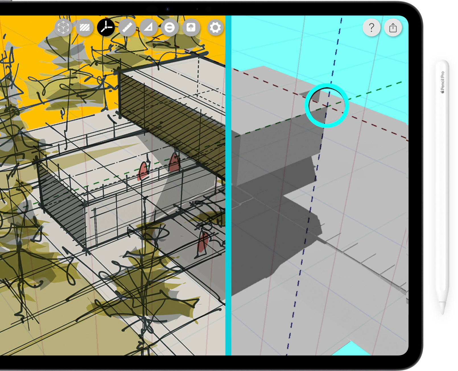 Morpholio Trace: Best iPad App for Architects, drawing over 3d model